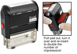 ExcelMark Self Inking Social Media Stamps with a two-sided ink pad that doubles the number of impressions and the useful life of the ink pad