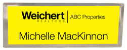 WE-SCYB - Name Badge - Yellow Designer Full Color w/ silver Carrier Name Badge 1 Line DBA (1 1/2" x 3") 