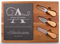 WSCS-SQ-1 - 13-3/4" x 9-3/4" WOOD/SLATE CHEESE SET W/TOOLS